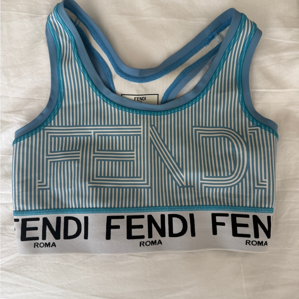 Fendi Blue and White Striped Crop Top